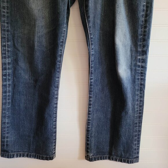 Eddie Bauer Jeans Mens Tag Size 33/30 Straight Fit Dark Wash Cotton Distressed - Picture 4 of 15